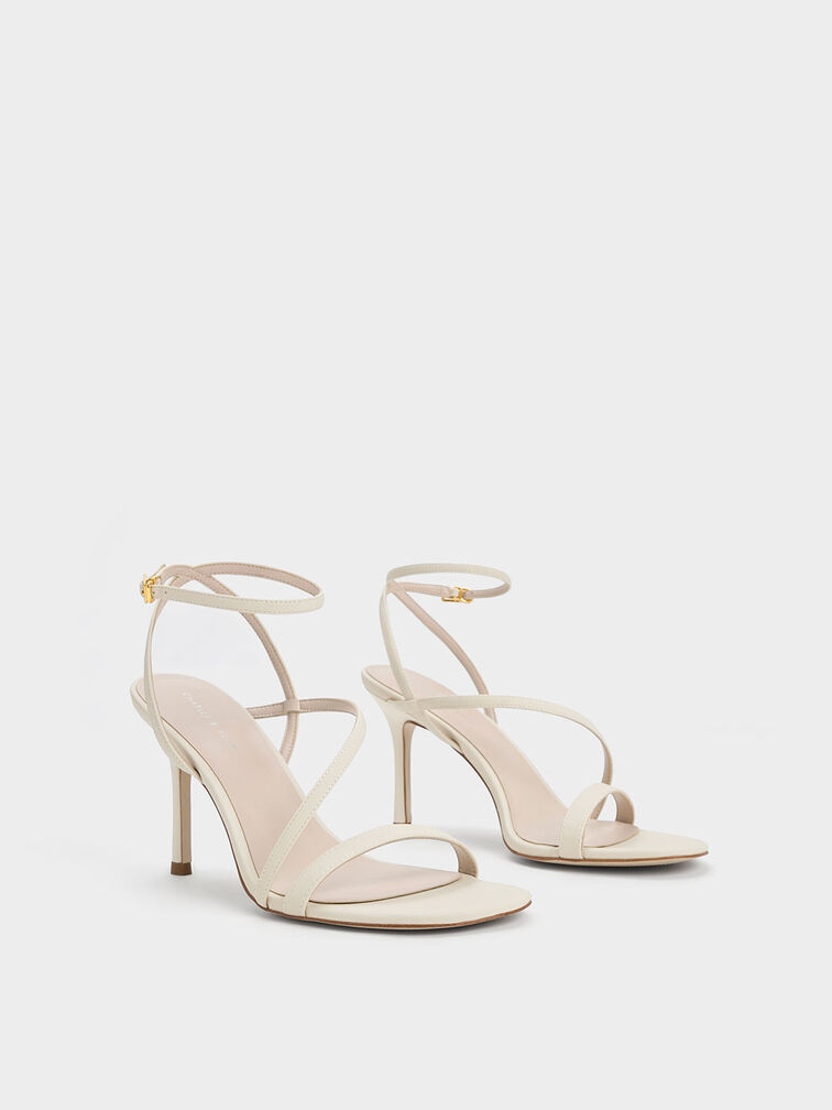 Sandalias de tiras asimétricas con tacón, Blanco tiza, hi-res