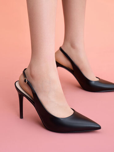 Zapatos de tacón de aguja con tira trasera, Negro, hi-res