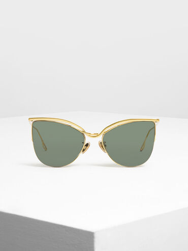 Wire Frame Cat Eye Sunglasses, Gold, hi-res