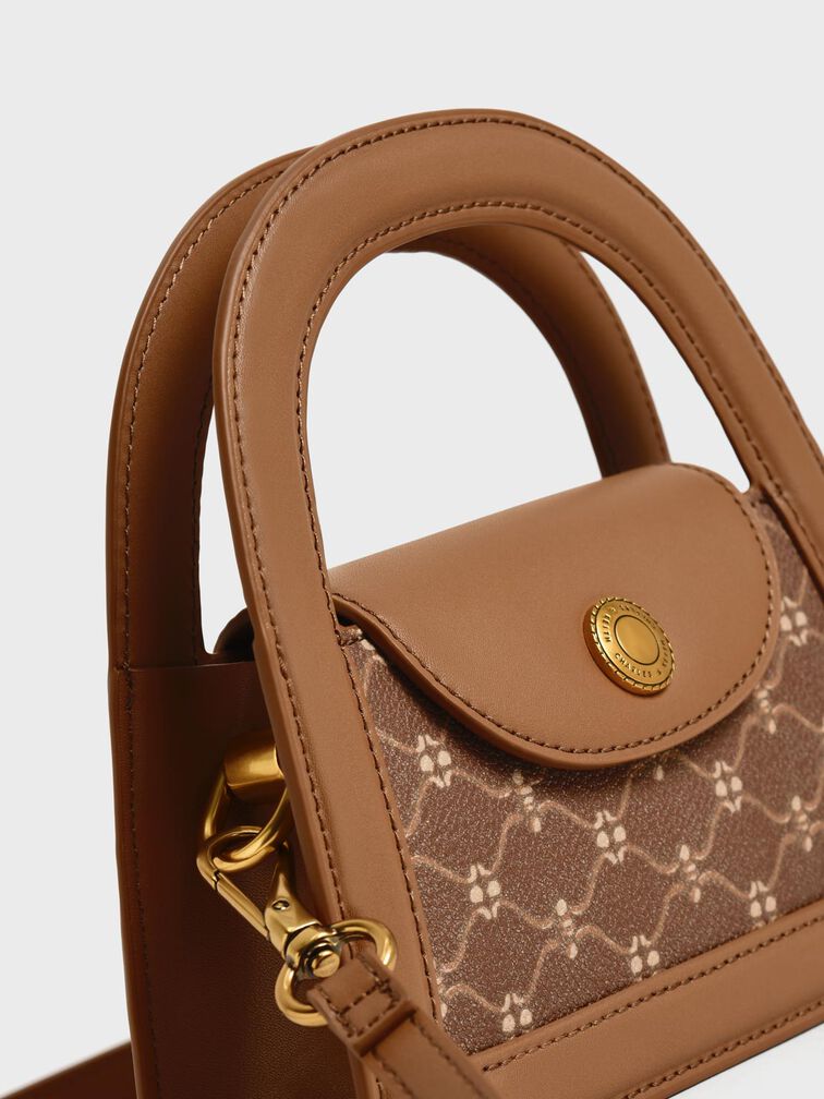 Este Printed Trapeze Bag, Chocolate, hi-res