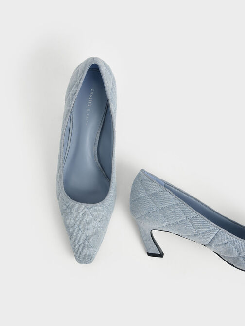 Denim Quilted Pumps, Light Blue, hi-res