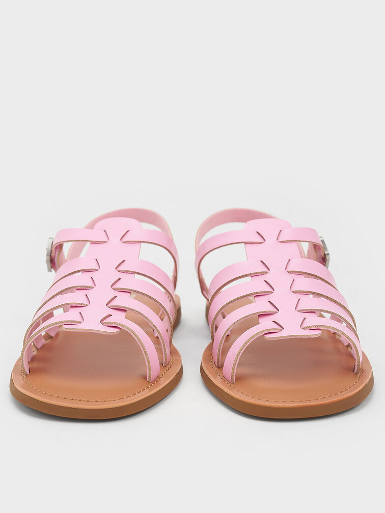 Girls' Caged Sandals, Light Pink, hi-res