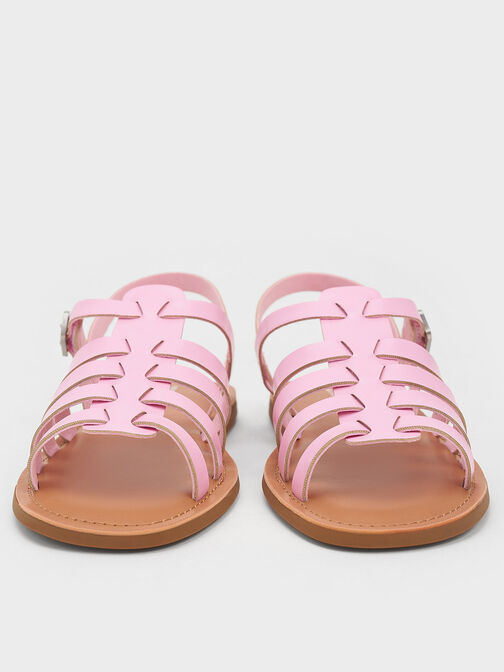 Girls' Caged Sandals, Light Pink, hi-res