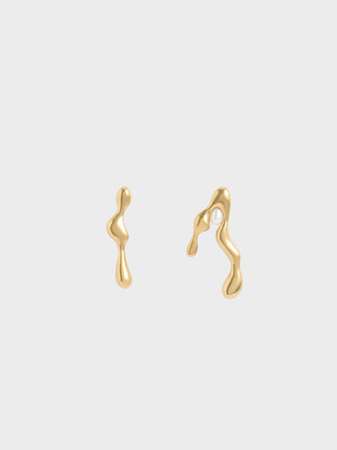 Sculpted Mismatch Earrings, Brush Gold, hi-res