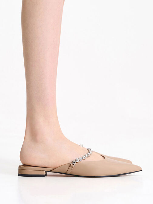 Gem-Strap Flat Mules, Nude, hi-res