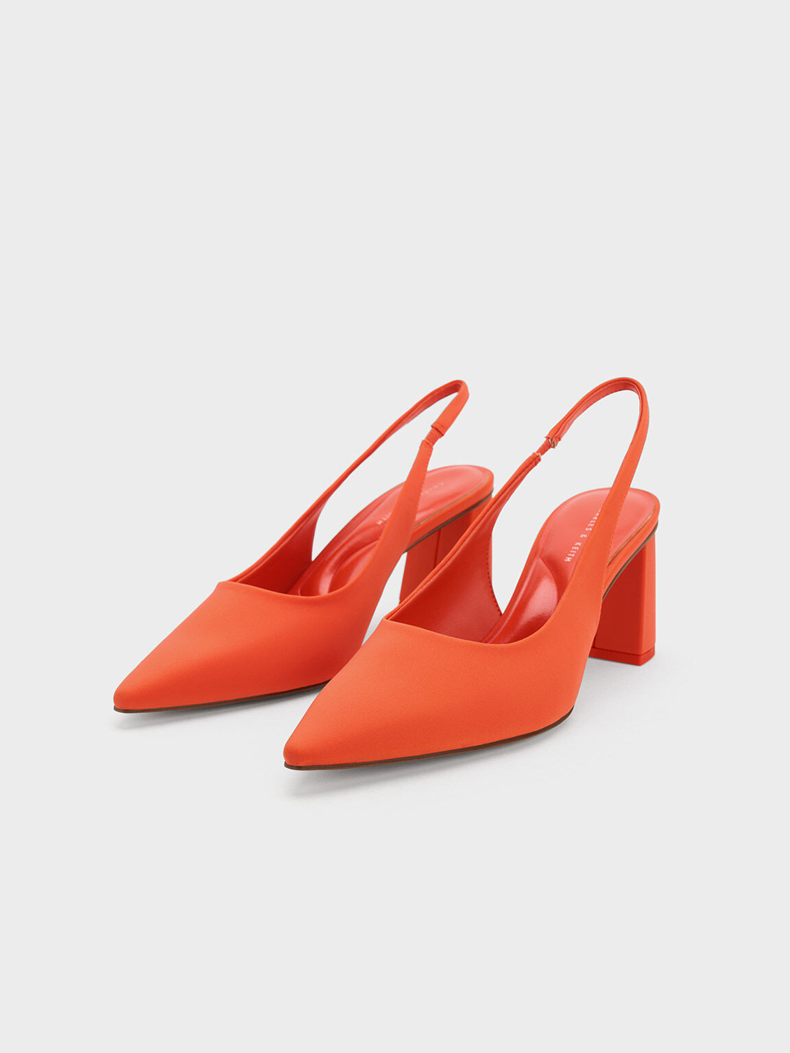 Trapeze Heel Slingback Pumps, Orange, hi-res