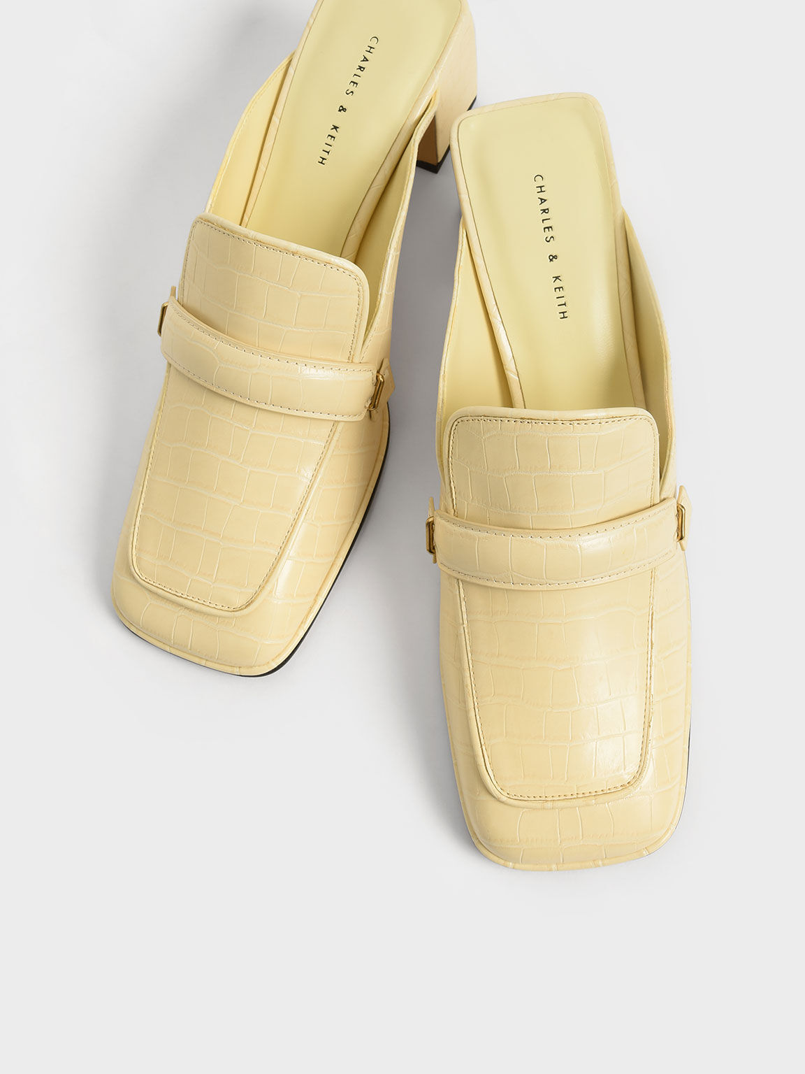 Croc-Effect Block Heel Loafer Mules, Animal Print Yellow, hi-res