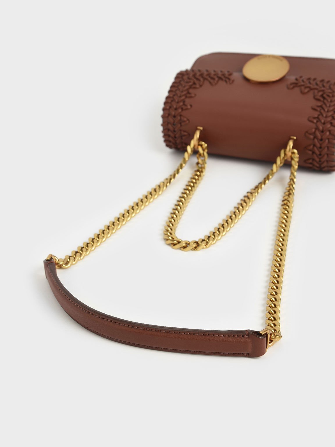 Woven Double Chain Handle Bag, Chocolate, hi-res