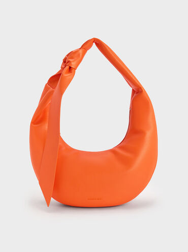 Toni Knotted Crescent Hobo Bag, Orange, hi-res
