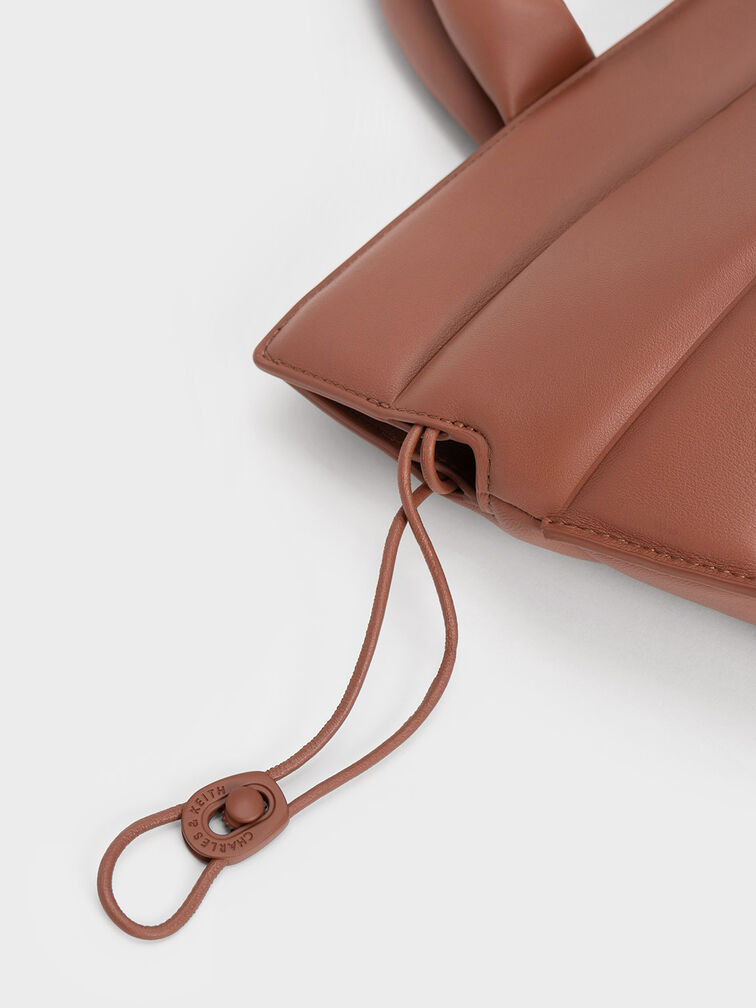 Nina Leather Drawstring Slouchy Tote Bag, Brown, hi-res