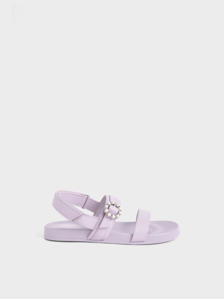 Girls' Bead-Embellished Back-Strap Sandals, Lilac, hi-res