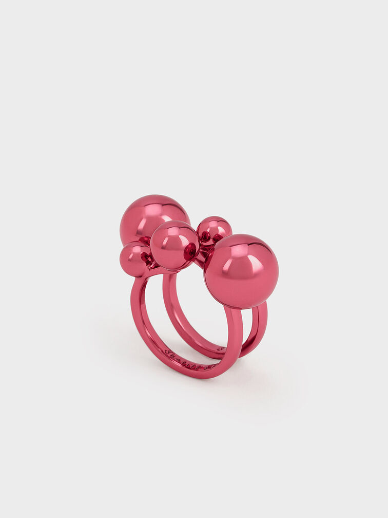 Metallic Sphere Sculptural Ring, Fuchsia, hi-res