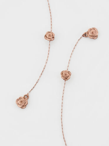 Rosalind Flower-Motif Asymmetric Drop Earrings, Brushed Rose Gold, hi-res