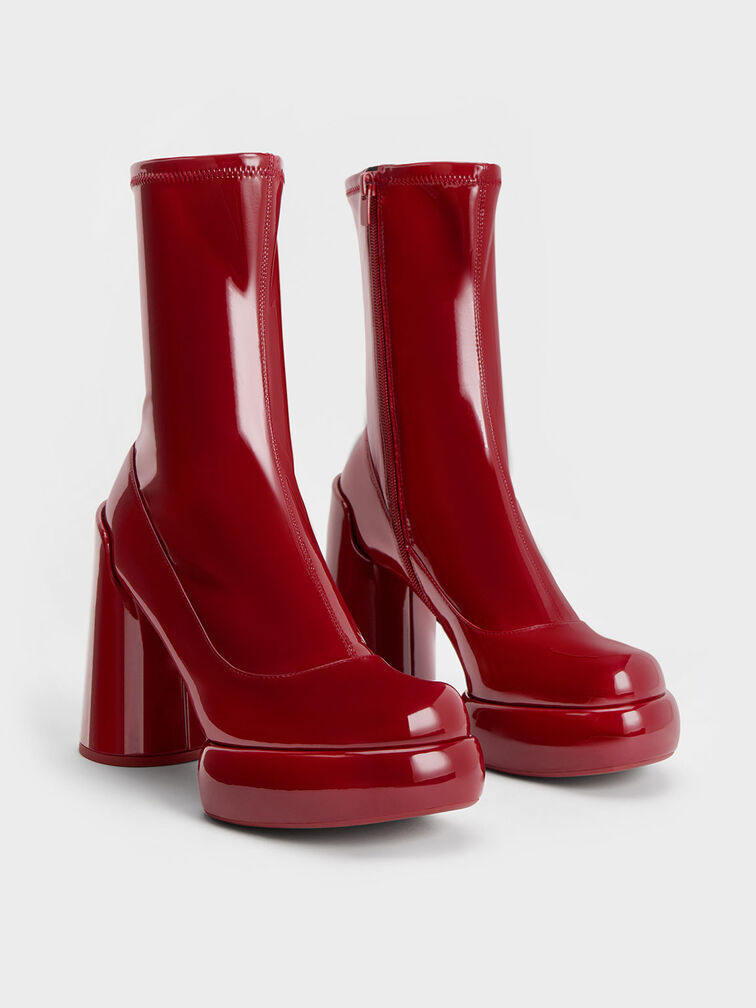 Darcy Patent Platform Ankle Boots, Red, hi-res