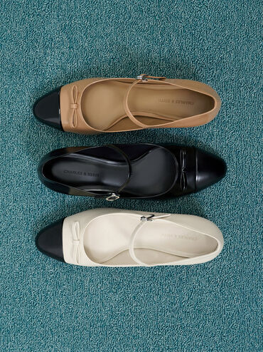 Patent Bow Cap-Toe Mary Jane Pumps, Caramel, hi-res