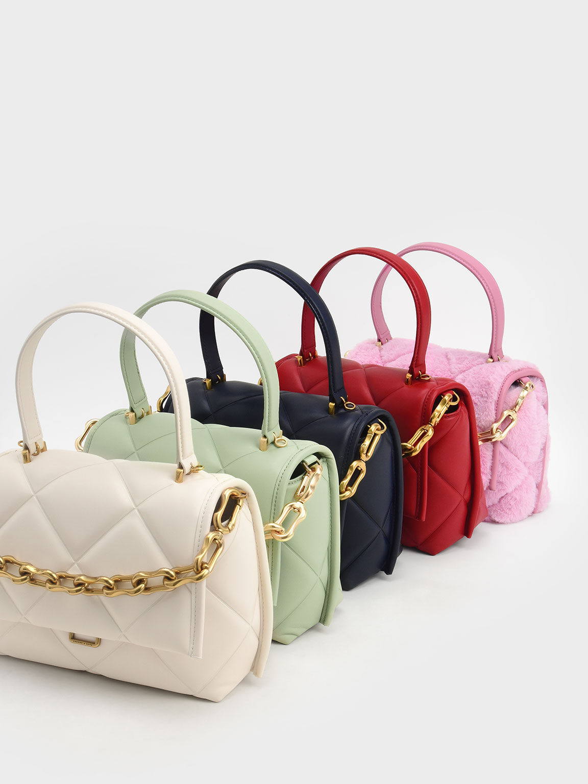 Gemma Chunky Chain Link Quilted Bag, Cream, hi-res
