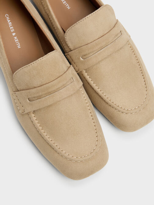 Faux Suede Penny Loafers, Beige, hi-res