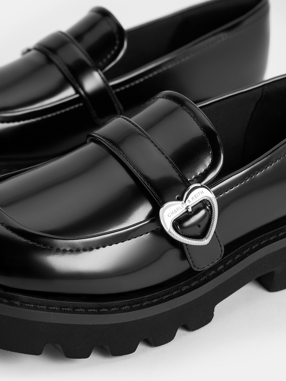 Girls Heart Buckle Loafers Black Box
