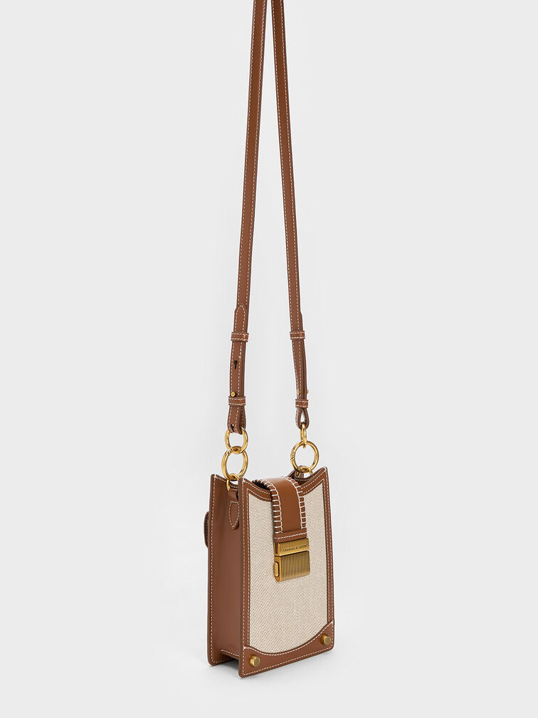 Chocolate Winslet Belted Canvas Phone Pouch - CHARLES & KEITH US