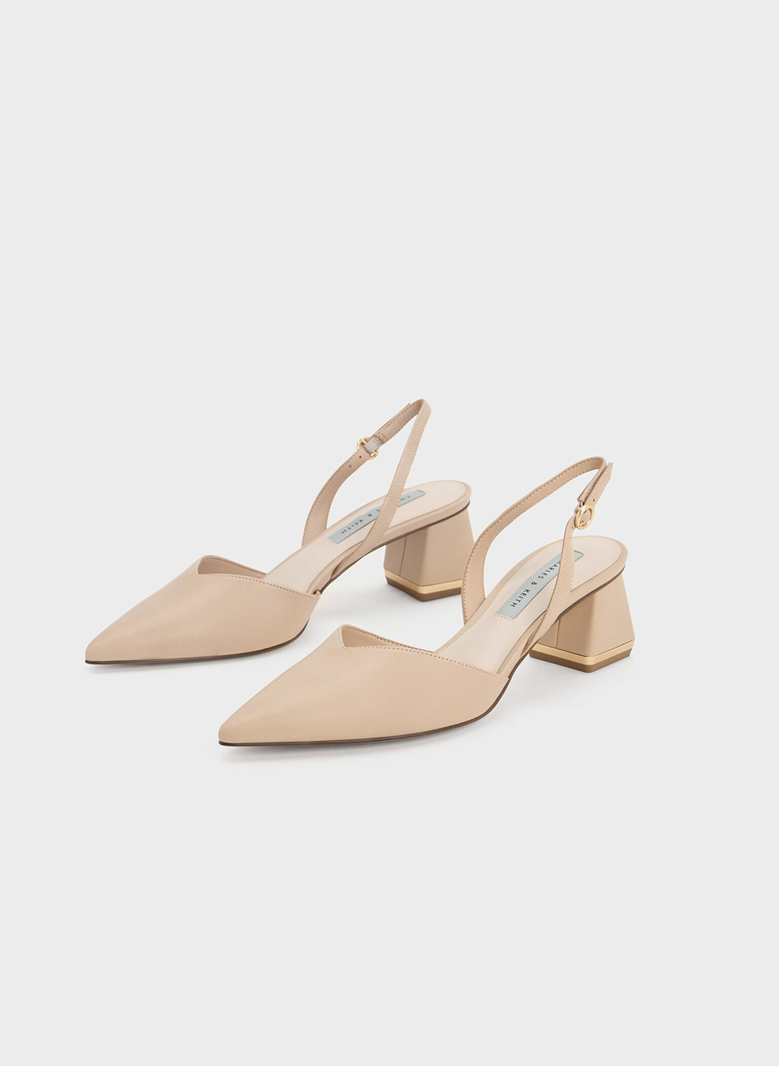Light Pink Trapeze Heel Slingback Pumps - CHARLES & KEITH US