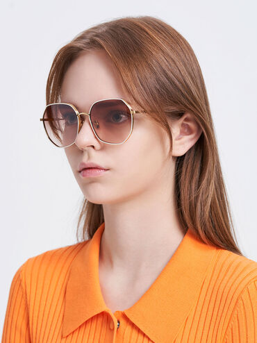 Tinted Geometric Sunglasses, Cream, hi-res