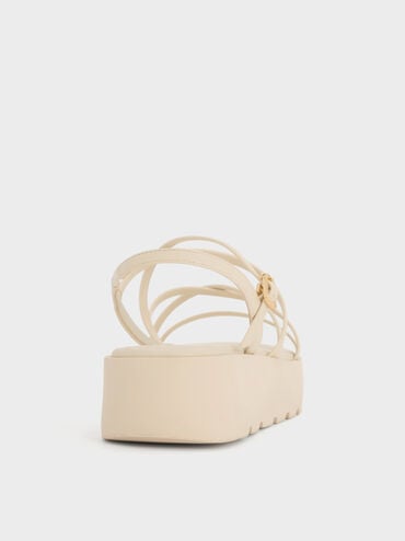 Strappy Ridged-Sole Flatform Sandals, Chalk, hi-res