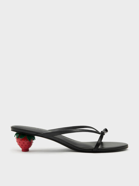 Sonali Bow Strawberry-Heel Mules, Black, hi-res