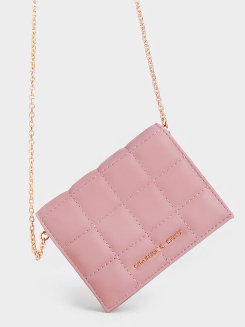 Quilted Mini Short Wallet, Pink, hi-res