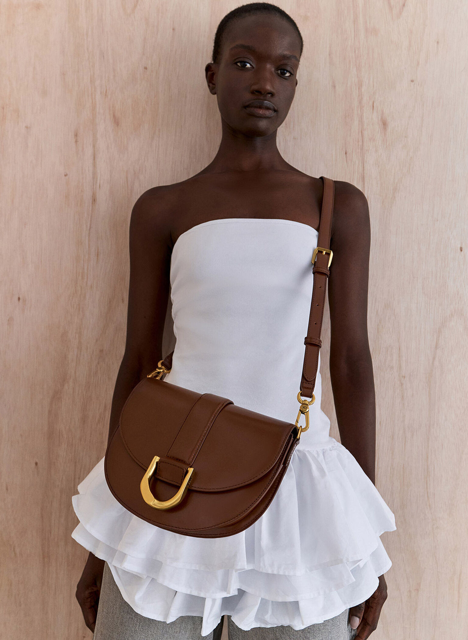 Gabine Leather Saddle Bag, Dark Brown, hi-res