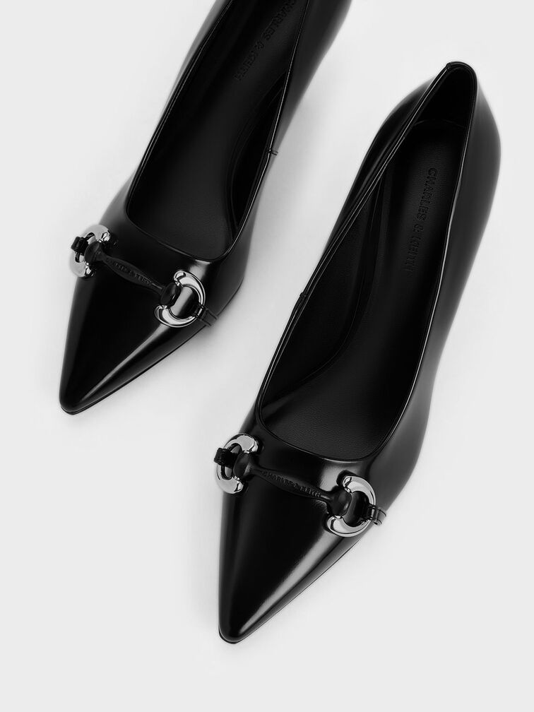 Metallic Accent Pointed-Toe Pumps, Black Box, hi-res