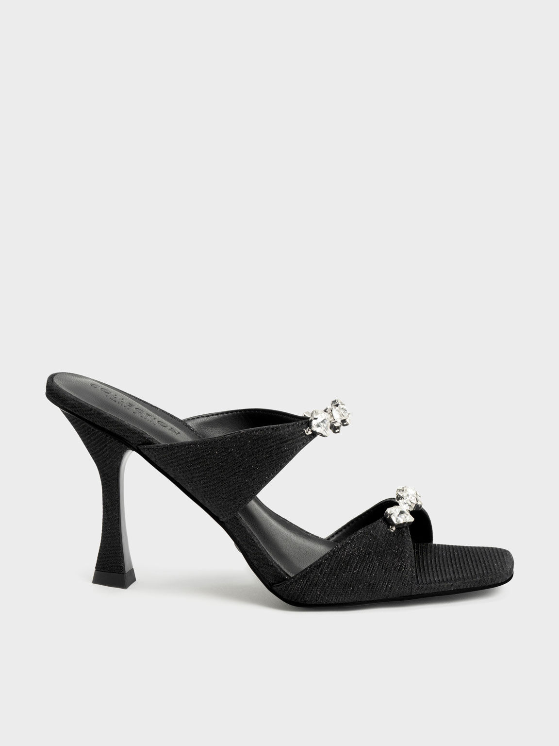 Black Glittered Gem-Encrusted Sandals - CHARLES & KEITH MX