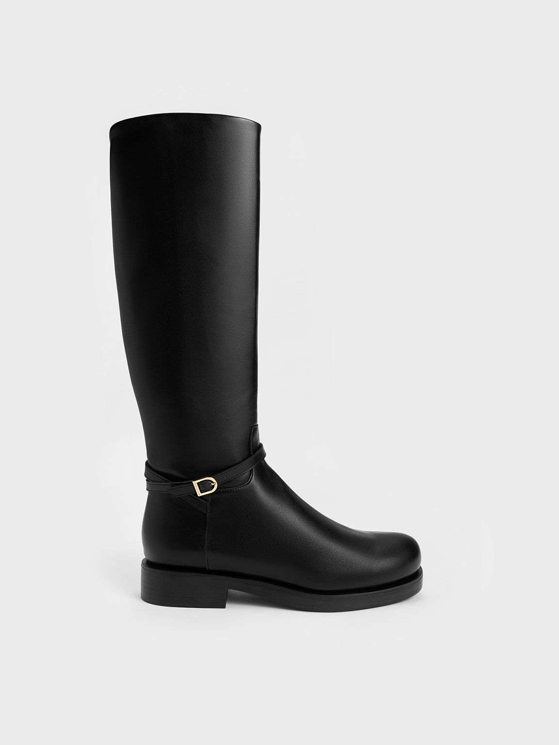 Black Belted Knee-High Boots - CHARLES & KEITH ZA