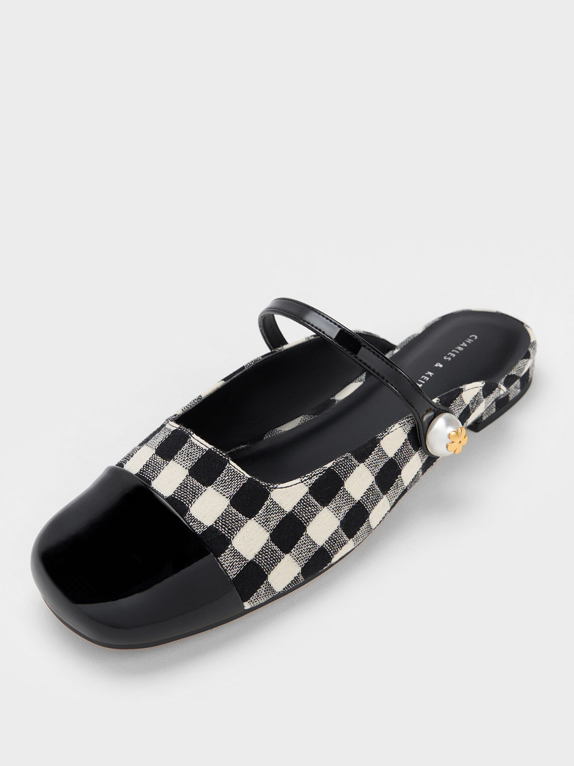 Pearl Embellished Gingham Flat Mules, Multi, hi-res