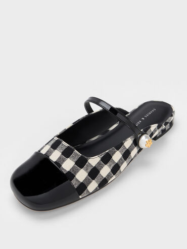 Pearl Embellished Gingham Flat Mules, Multi, hi-res