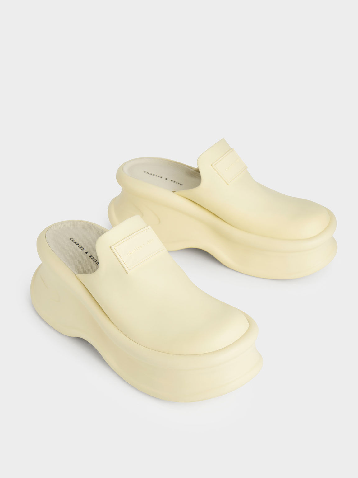 Curved Platform Mules, Butter, hi-res