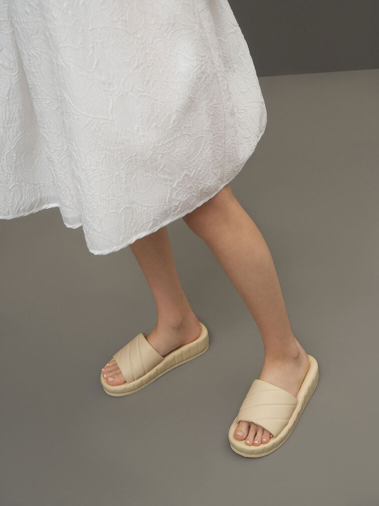 Puffy Flatform Slide Sandals, Yellow, hi-res