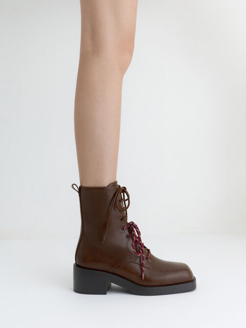 Logan Double-Lace Mid-Calf Combat Boots, Dark Brown, hi-res