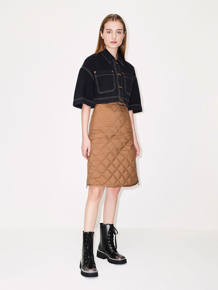 Chain-Trim Lace-Up Boots, Dark Grey, hi-res