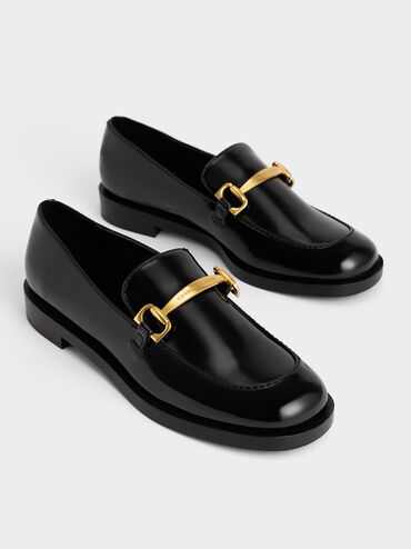 Metallic Accent Loafers, Black, hi-res