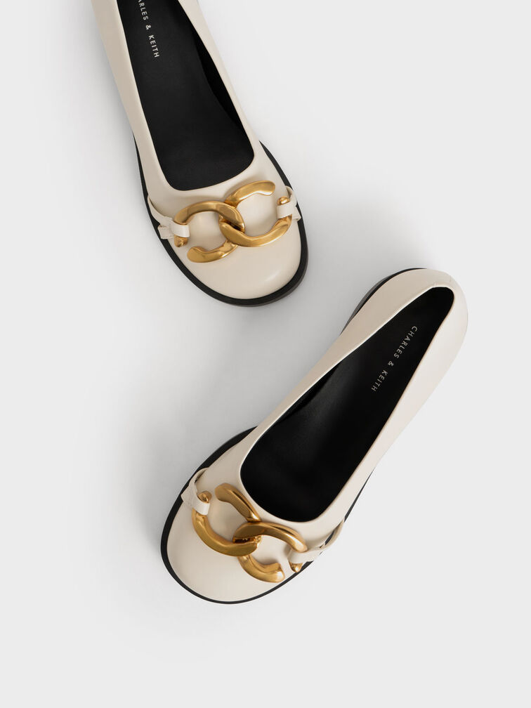 Chunky Metallic Accent Ballerinas, Chalk, hi-res