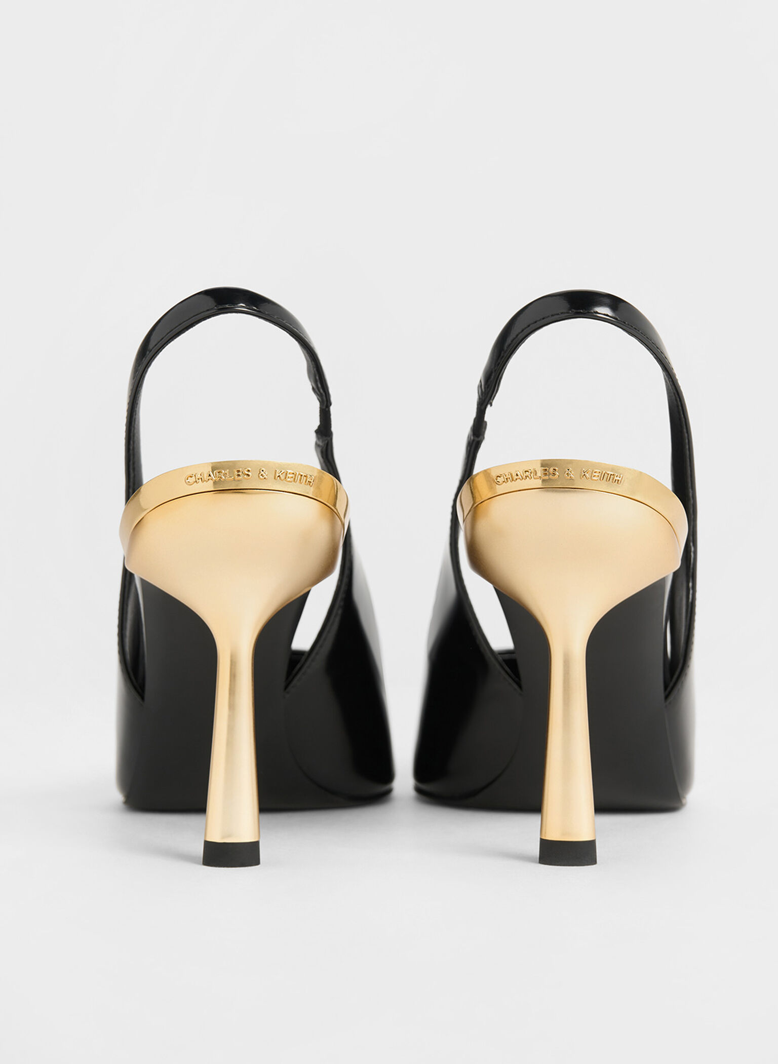 Metallic-Heel Pointed-Toe Slingback Pumps, Black Box, hi-res