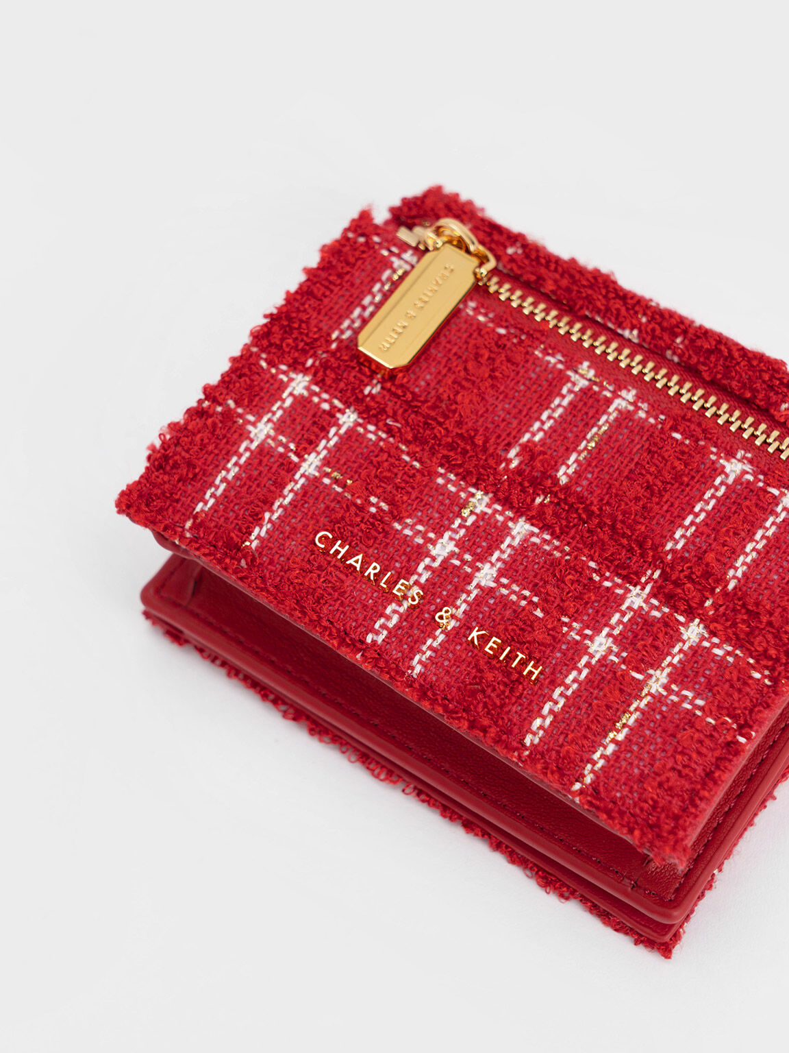 Georgette Tweed Small Wallet, Red, hi-res