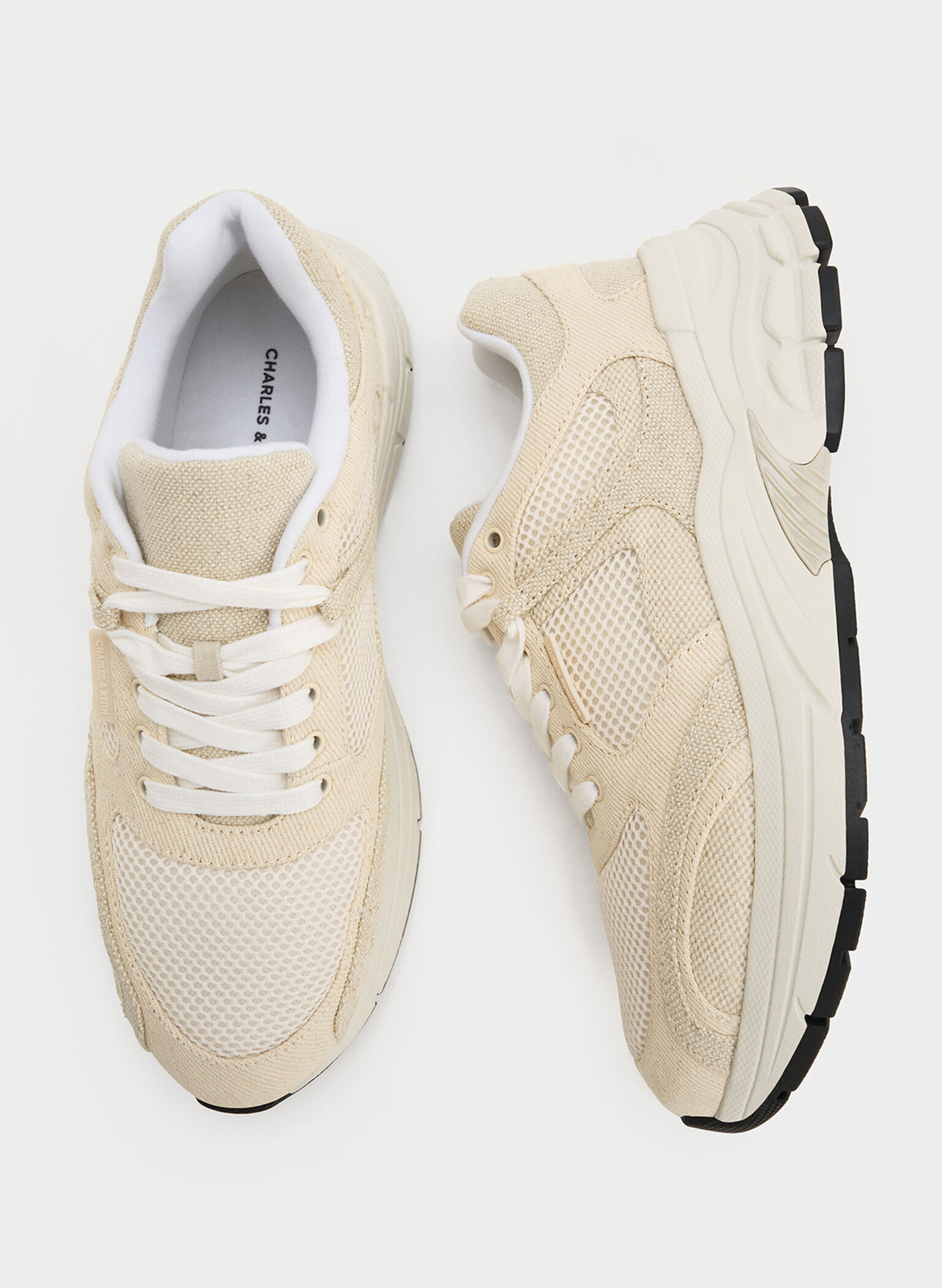 Mesh & Canvas Lace-Up Chunky Sneakers, Chalk, hi-res