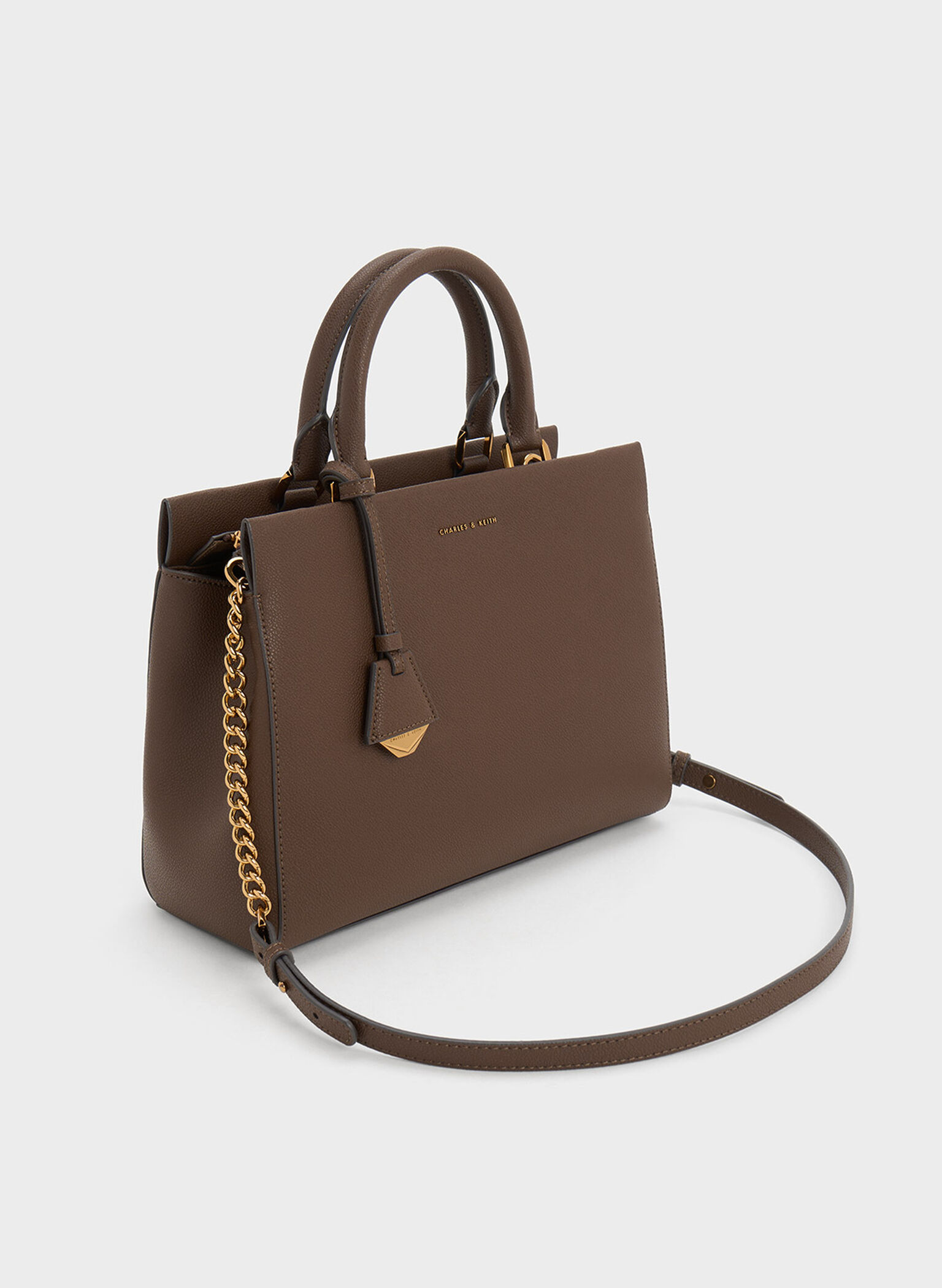 Dark Brown Mirabelle Structured Top Handle Bag - CHARLES & KEITH SG