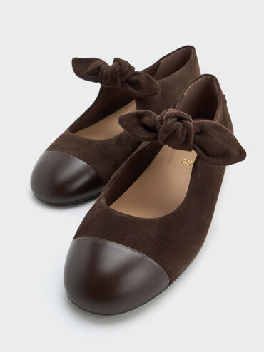 스웨이드 & 레더 메리 제인 슈즈, 다크 브라운 텍스처드, hi-res