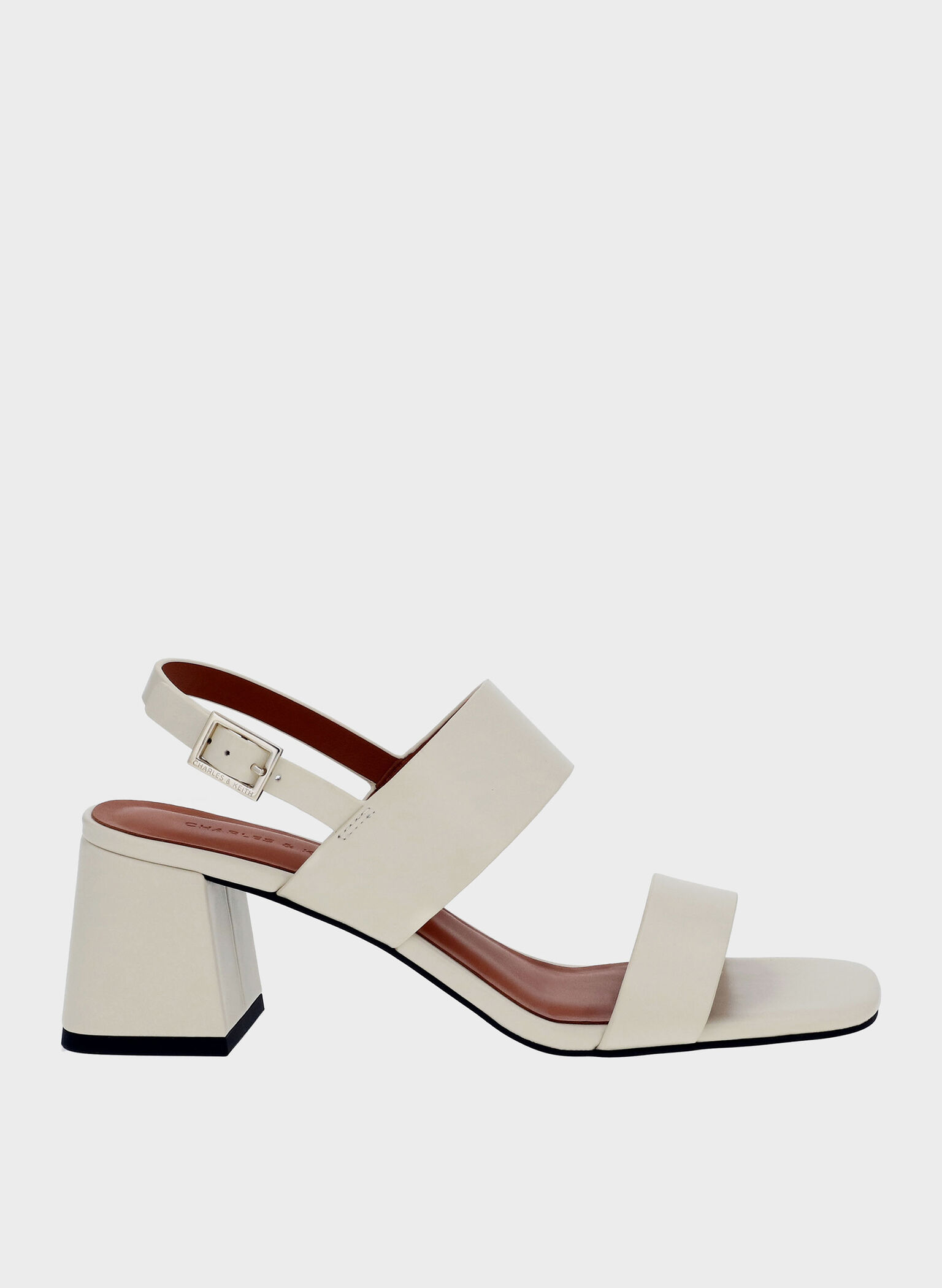 Sandalias de tacón cuadrado con doble tira y tira trasera, Crema, hi-res