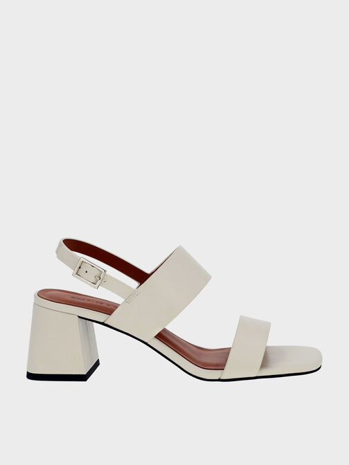 Double-Strap Block-Heel Slingback Sandals, Cream, hi-res