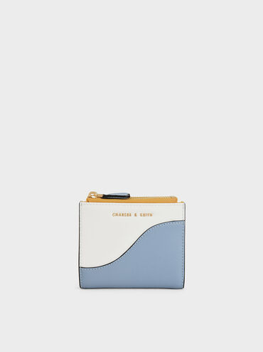 Two-Tone Top Zip Mini Wallet, Denim Blue, hi-res