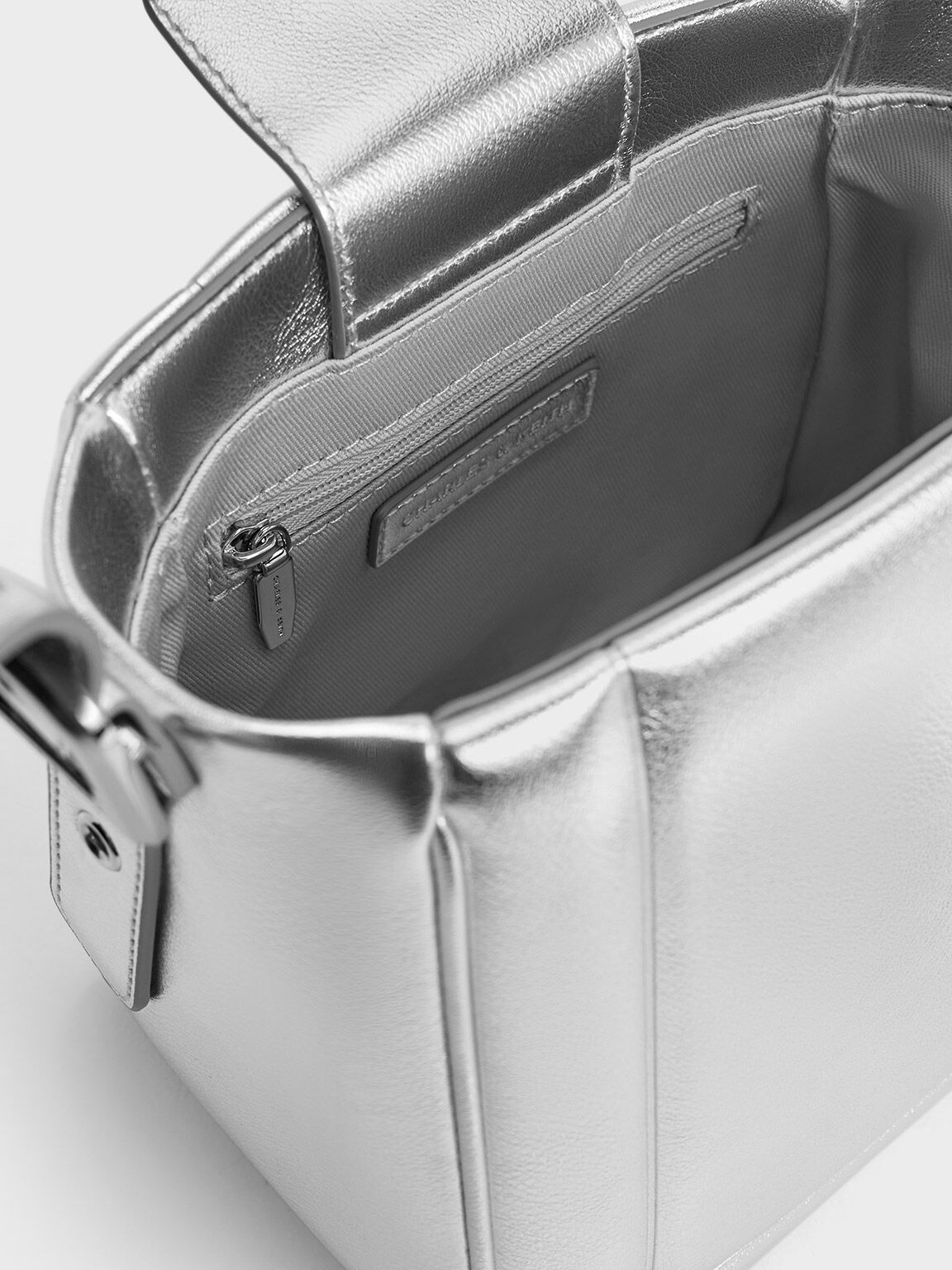 Silver Petra Metallic Boxy Bucket Bag CHARLES KEITH AE