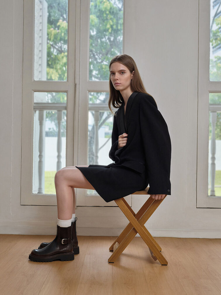 Botas Chelsea de suela estriada con hebilla lateral, Marrón oscuro, hi-res